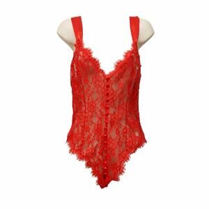 Vintage Victoria’s Secret Gold Label Red Lace Teddy Bodysuit Size S